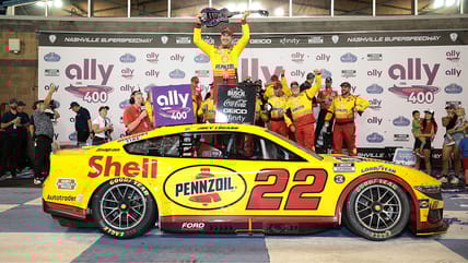 joey logano celebrates nashville win