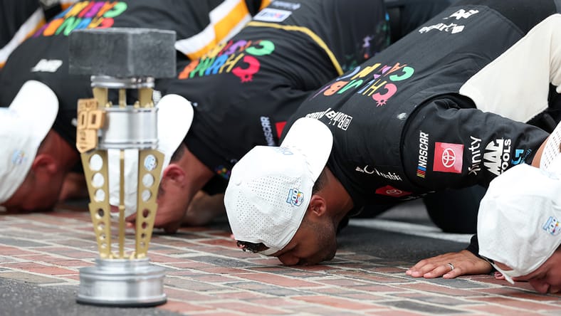 Bubba Wallace Kissing the Bricks at Indy