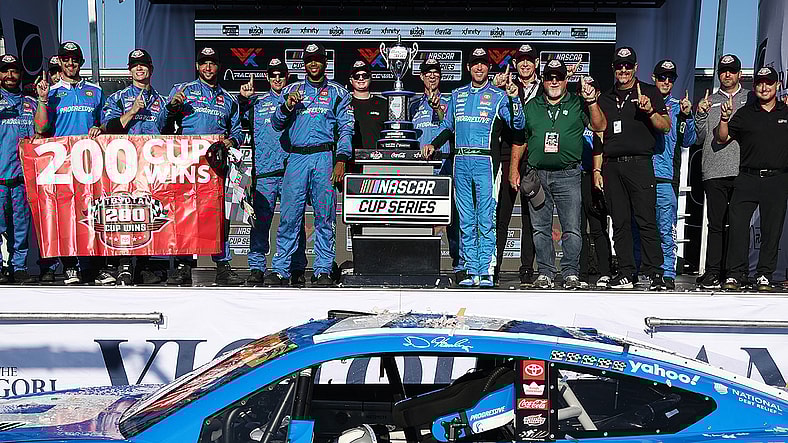 Denny Hamlin in World Wide Technology Raceway's Victory Lane