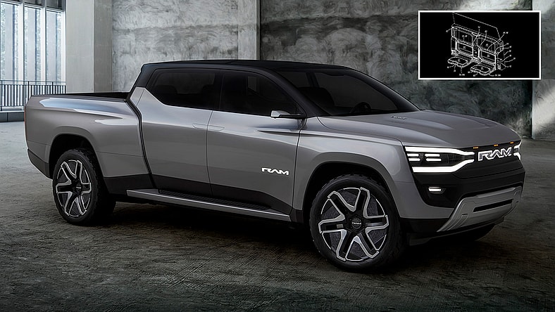 The Ram 1500 Revolution BEV concept with third row seat patent design