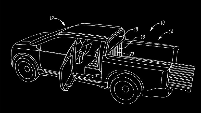Ford's Extendable Pickup Bed Patent Sketch