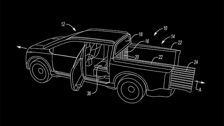Ford's Extendable Pickup Bed Patent Sketch
