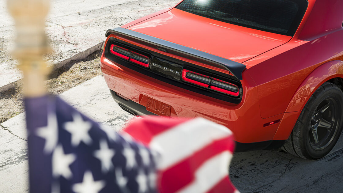 dodge challenger with flag