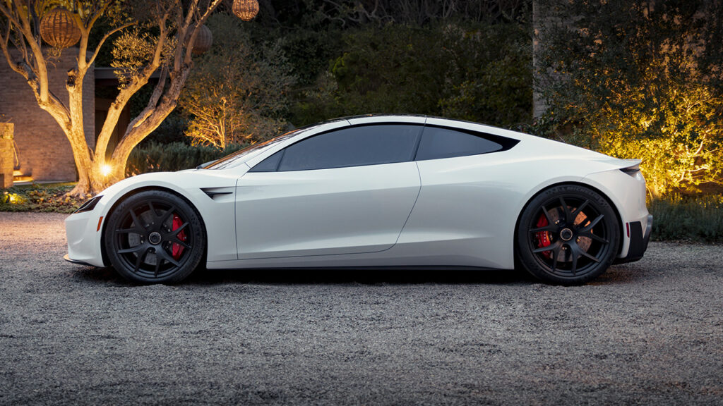 tesla roadster white profile