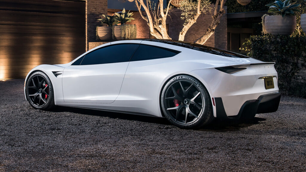 tesla roadster white rear