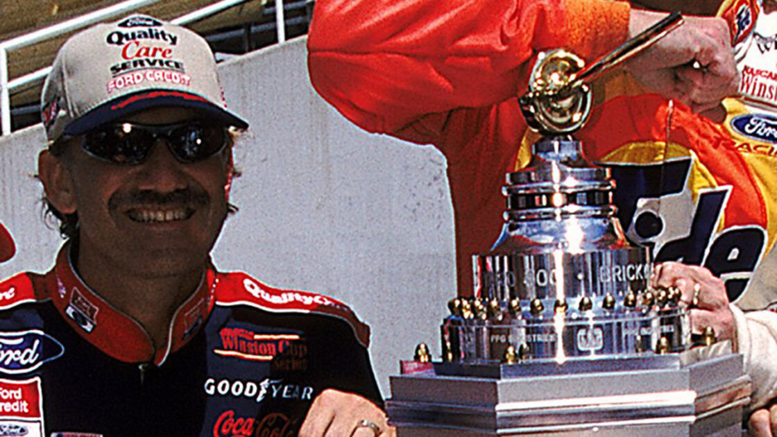 Dale Jarrett with the Brickyard 400 winner's trophy