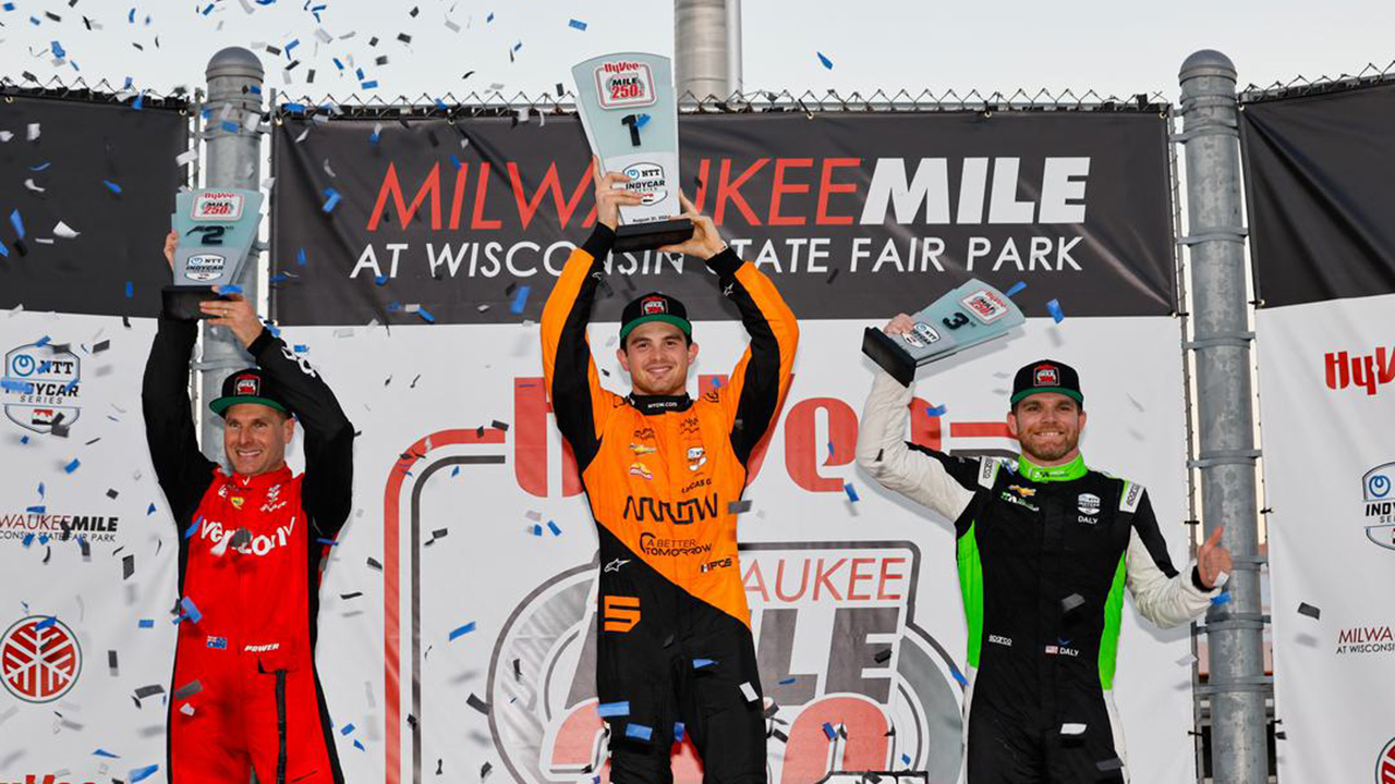 The Hy-Vee 250 winner's podium