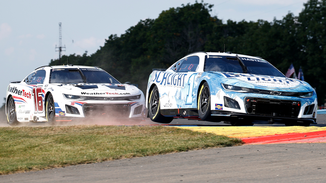 Chris Buescher leading Shane Van Gisbergen