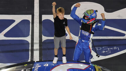 Kyle Larson and his son Owen