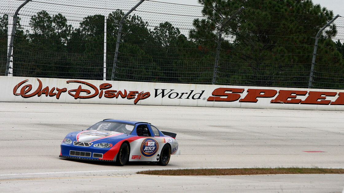 A NASCAR Busch Series car at Walt Disney World Speedway