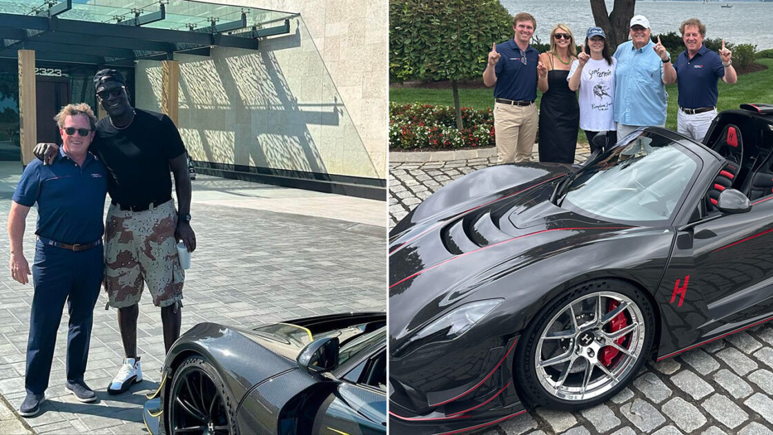 Michael Jordan and Rick Hendrick with John Hennessey and their Venom F5s