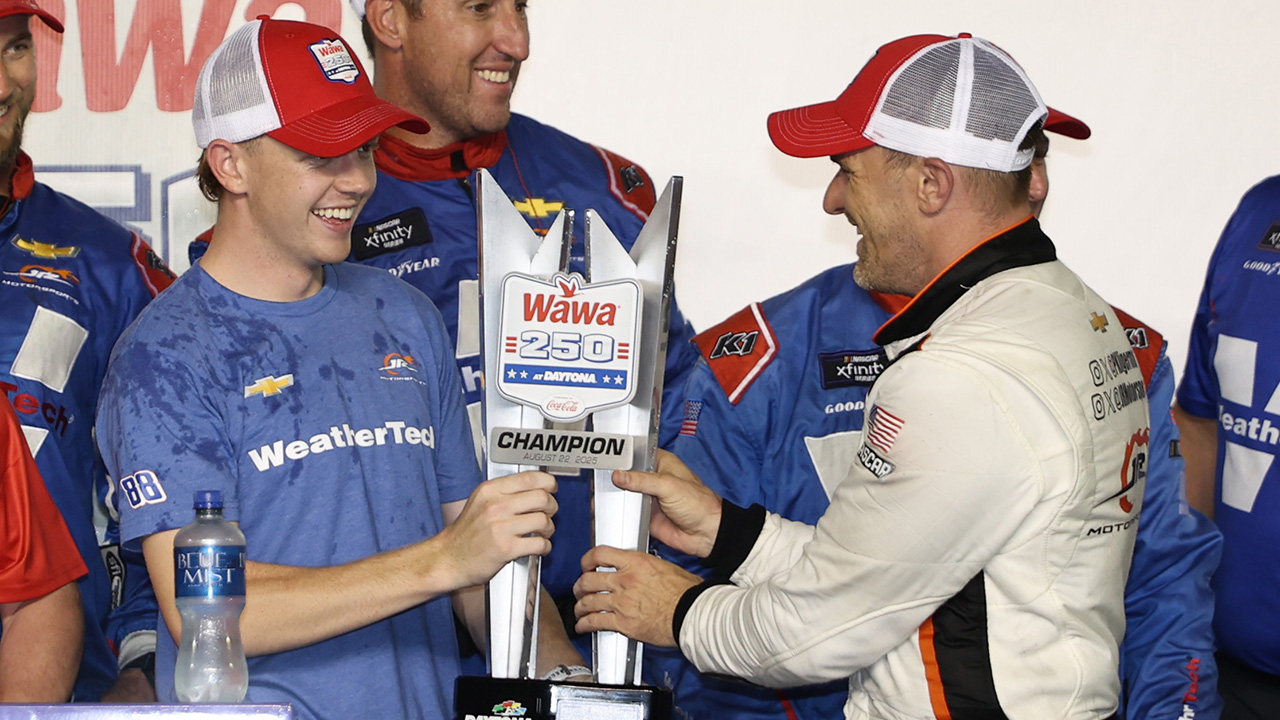 Connor Zilisch and Parker Kligerman Celebrating Their Shared Wawa 250 Win