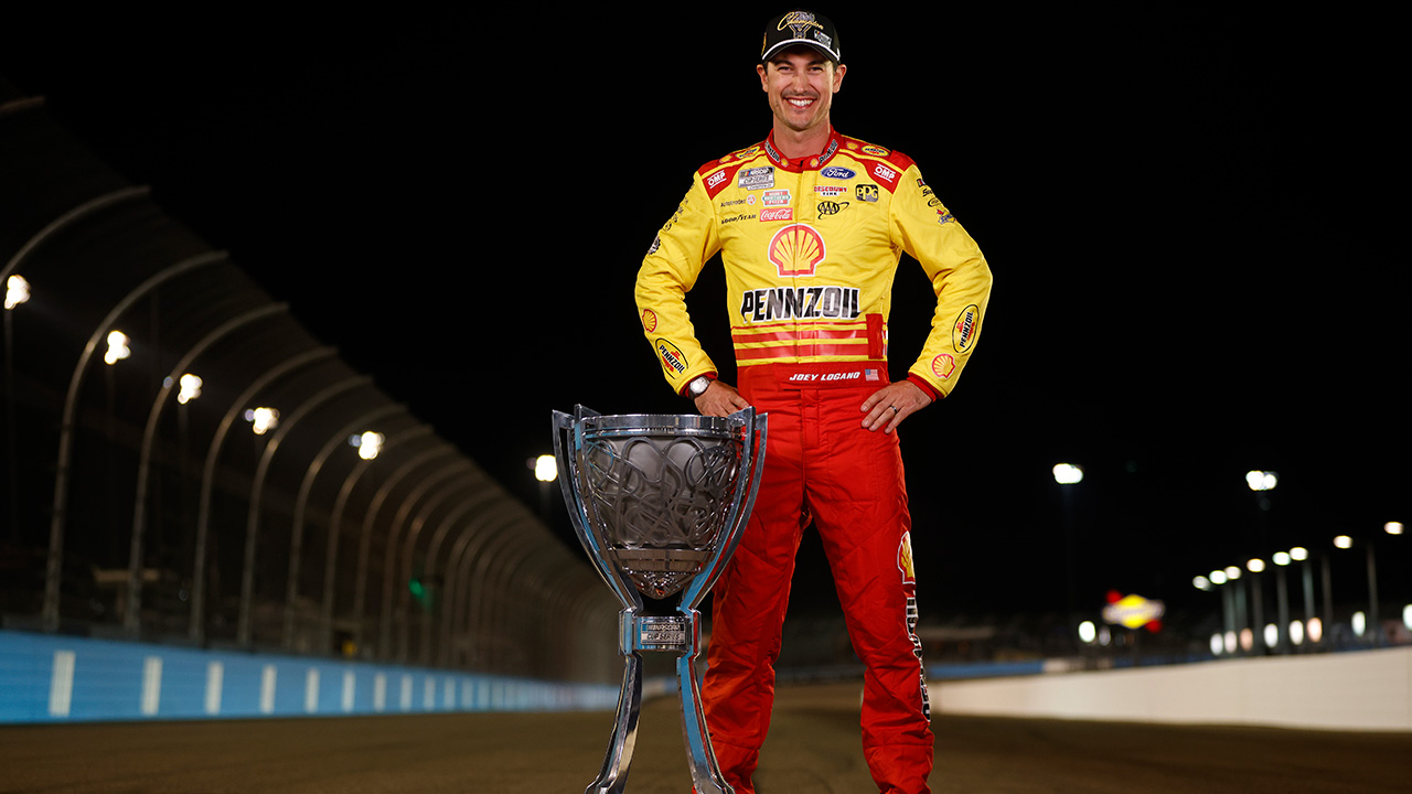 Joey Logano With the 2024 NASCAR Cup Series Championship Trophy