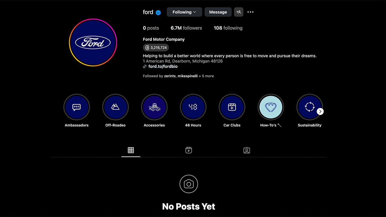 Ford's Instagram Page