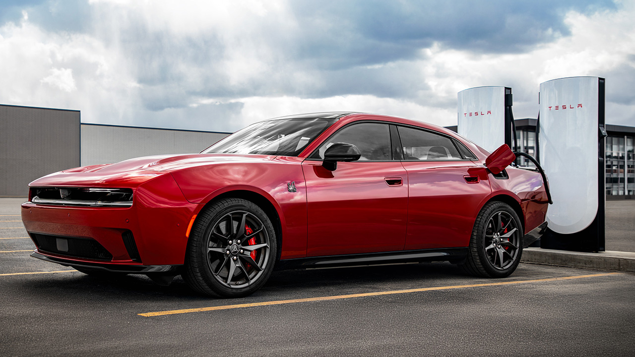 Dodge Charger Daytona at a Tesla Supercharger