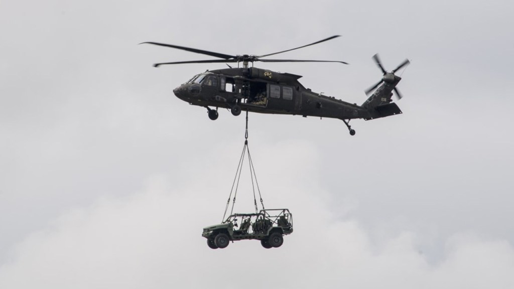 GM Defense ISV slung from a helicopter