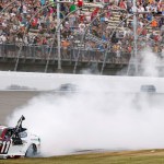Denny Hamlin doing a burnout.