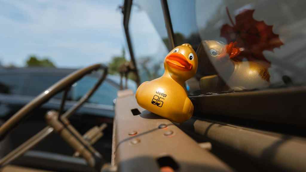 Duck on a Willys MB dashboard